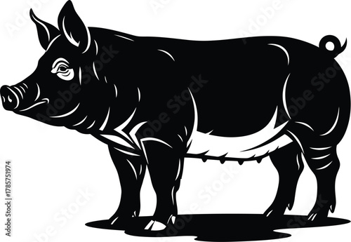 Black pig vector illustration farm animal swine livestock silhouette art eps