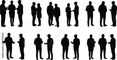 Silhouette people talking and communicating, teamwork discussion, business meeting, social interaction, collaboration concept, communication 