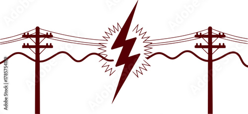 Electrical Hazard Lightning Bolt Strikes Power Lines on Utility Poles