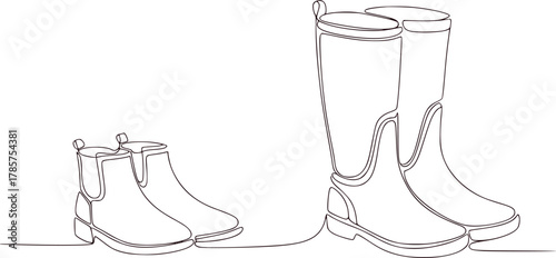 Minimalist Line Art of Two Pairs of Boots Short and Tall
