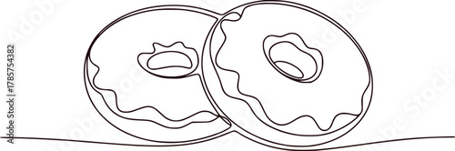 Minimalist Line Art of Two Delicious Doughnuts on a White Background