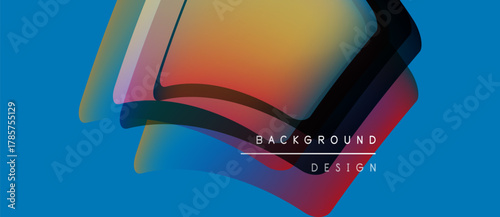 Abstract layers create vibrant design. Colors blend, forming dynamic composition. Blue backdrop enhances visual impact. Modern, sleek aesthetic.