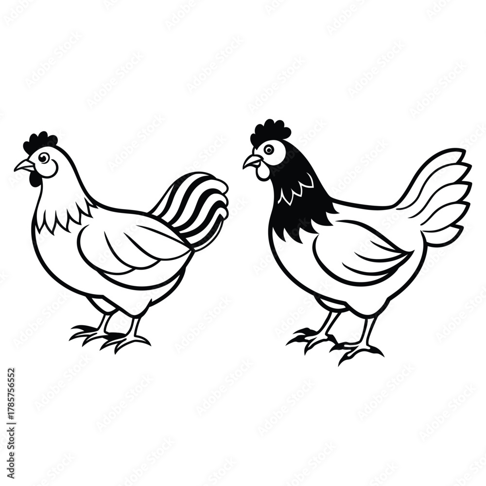 Fototapeta premium Hen and Rooster Illustration