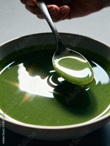 Liquid Emerald: A Lustrous Spoonful of Green Soup.