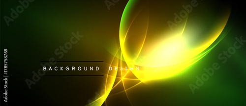 Bright abstract lines create dynamic glowing effect. Dark background emphasizes vibrant yellow, green hues. Modern design element.