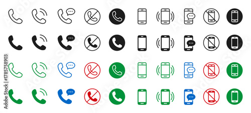 Phone icon set. Telephone call symbol. Cell ringing phone icons. Contact us signs isolated - stock vector