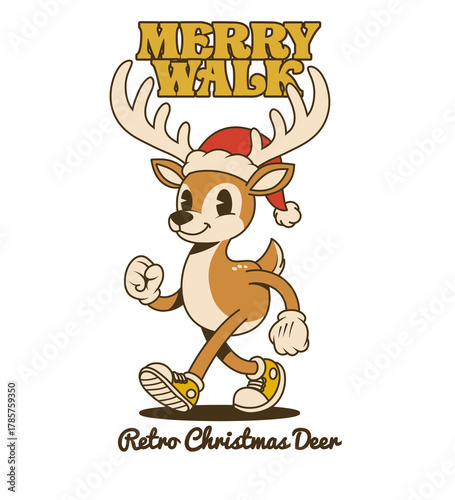 Retro Cartoon Christmas Deer Walking