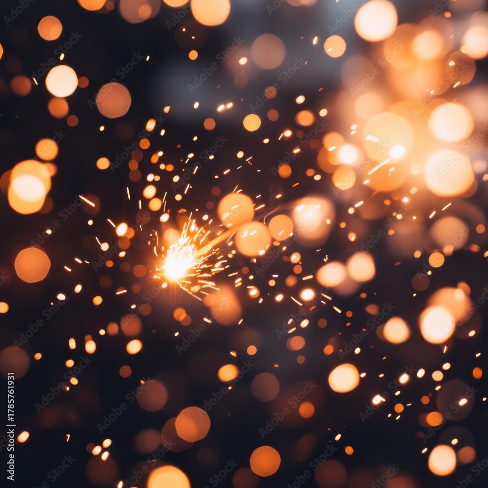 Obraz premium A captivating display of glowing sparks and blurred bokeh lights, creating a mesmerizing, warm atmosphere.