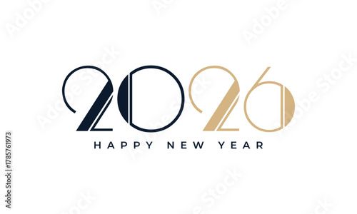 Stylized 2026 happy new year text with elegant dark blue and golden numbers, holiday greetings, celebrations, and events. Vector Happy new year 2026 design. 2026 logo text design.