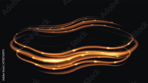 Rotating golden rings with sparks. Dynamic waves