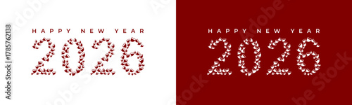 Happy new year 2026 festive typography design featuring numbers crafted from small wine glasses. Vector Happy new year 2026 design. 2026 logo text design.