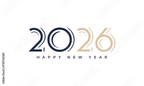 2026 happy new year creative design with elegant modern typography in two tone blue and gold colors. Vector Happy new year 2026 design. 2026 logo text design.