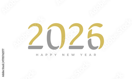 Modern 2026 happy new year elegant typography design featuring gold and gray numbers, seasonal greetings and themes Vector Happy new year 2026 design. 2026 logo text design.