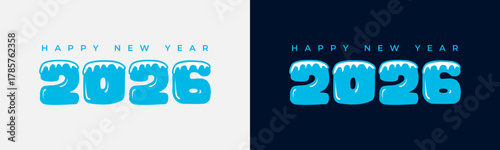 Happy new year 2026 festive greeting in a cool blue, bubbly, ice covered font. celebrate winter holidays and events. new beginning. Vector Happy new year 2026 design. 2026 logo text design.
