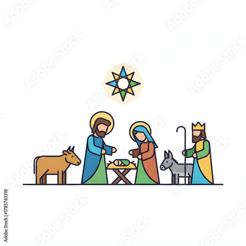 modern simple manger scene or nativity illustration