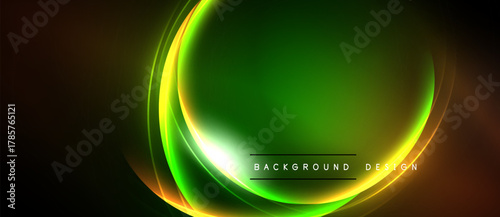 Abstract green, yellow glow. Dynamic curves create modern design. Dark background emphasizes vibrant colors, smooth gradients. Perfect for presentations.