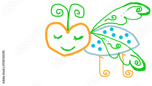 Cute Heart Bee Doodle - Hand-drawn illustration combining a smiling heart with bee elements. Whimsical design for love, nature, and happiness. Perfect for stickers, icons, and T-shirt designs. Vector,