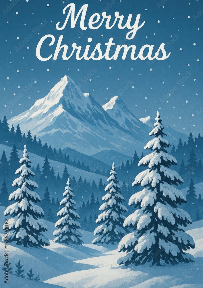 Fototapeta premium Snowy mountain Christmas wallpaper.
