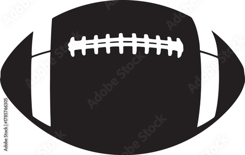 Black silhouette of an American football with white laces and stripes on a white background sport game on transparent background