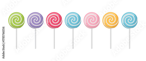 Colorful Lollipop Vector Icons – Swirl and Spiral Candy on a Stick, Cute Cartoon Sweet Set Isolated on White Background for Kids, Dessert and Candy Design