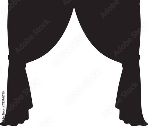 Black Silhouette of Draped Curtains with Tiebacks on White Background Keywords: curtains, drapes, window, fabric, textile, interior, decoration, home, house, room, elegant, on transparent background