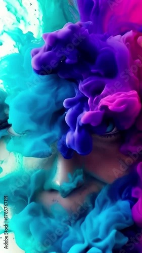 Mysterious figure emerges from vibrant swirls of color in an abstract creation Generative AI