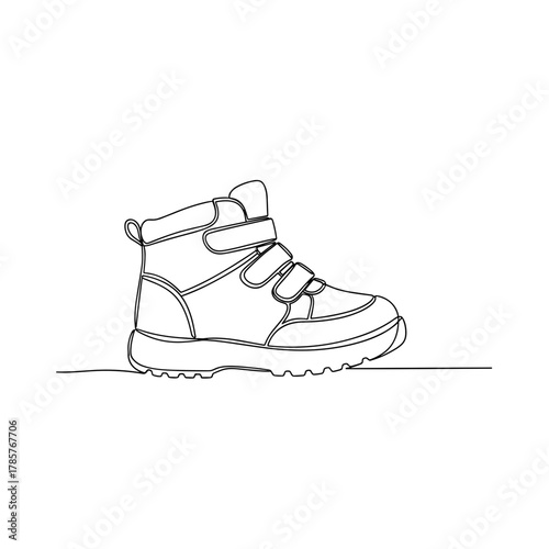 Winter boot with triple velcro straps in one-line minimal drawing