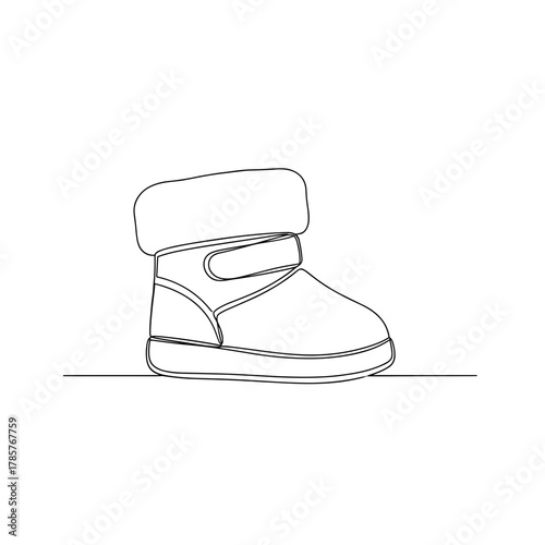 Toddler winter boot with fur cuff in one-line minimal drawing