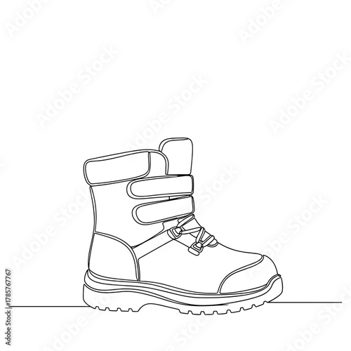 Winter boot with velcro and laces in one-line minimal drawing