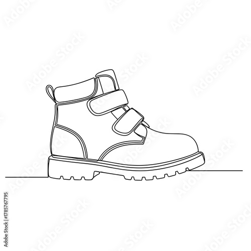 Winter boot with double velcro straps in one-line minimal drawing