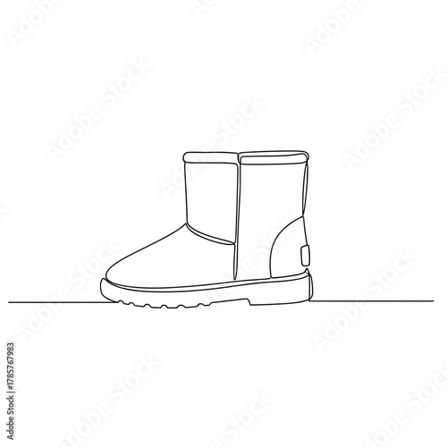 Classic winter boot in one-line minimal drawing on white background