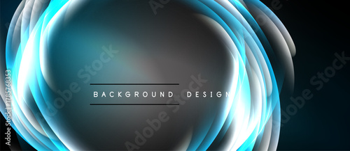 Abstract blue waves form circular design. Dark background provides contrast, text reads background design. Modern, sleek visual element.
