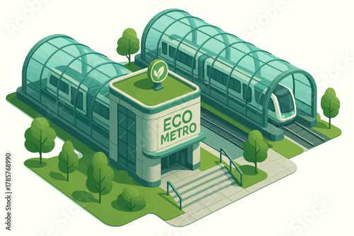 Eco-friendly metro station with green design and modern transit concept