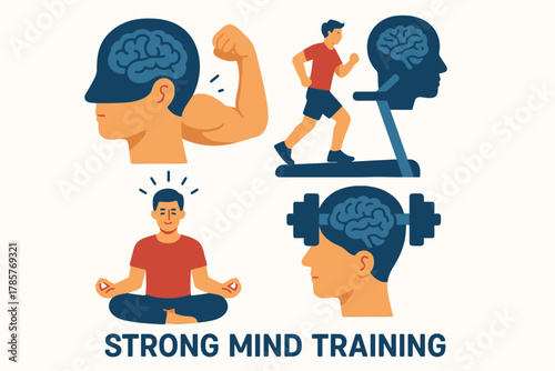 Strong mind training with exercises and meditation visualization