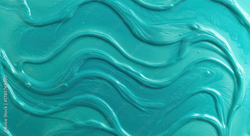 Fototapeta premium Abstract textured turquoise surface with wavy lines and glossy brush strokes creating a dynamic modern background pattern