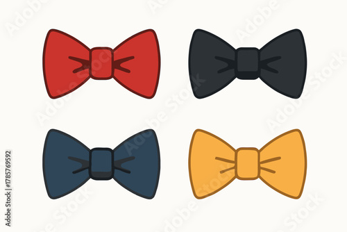 Colorful bow ties illustration: red, black, blue, and yellow designs