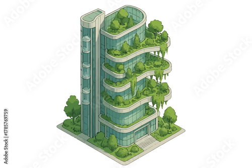 Innovative eco-friendly skyscraper design with greenery and modern architecture aesthetic