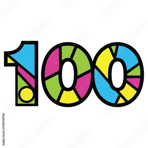 Colourful Geometric "100" Number Design - Celebration & Milestone Concept