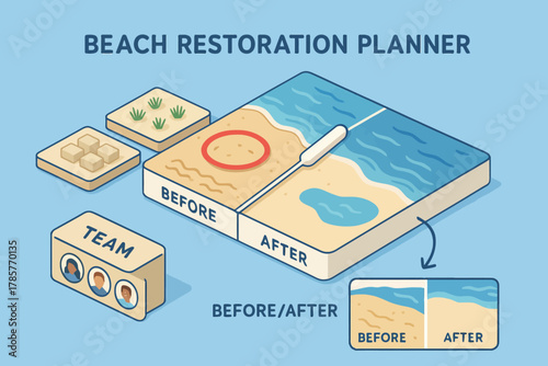 Beach restoration planner diagram with before and after visualization