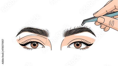 Close-up of a person plucking eyebrows with tweezers for beauty