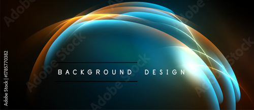 Abstract flowing lines create luminous shapes. Dark background emphasizes vibrant blue, orange glow. Text reads background design.