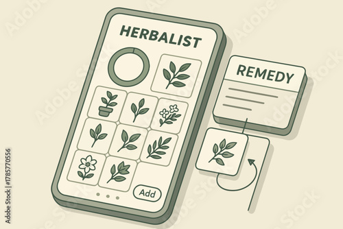 Herbalist app interface displaying natural remedies on smartphone screen