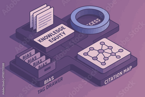 Visual representation of knowledge equity and access with bias tagging and citation map