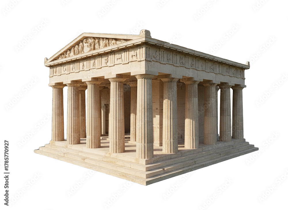 Fototapeta premium Ancient Greek Temple with Classical Columns and Steps, Historical Landmark PNG