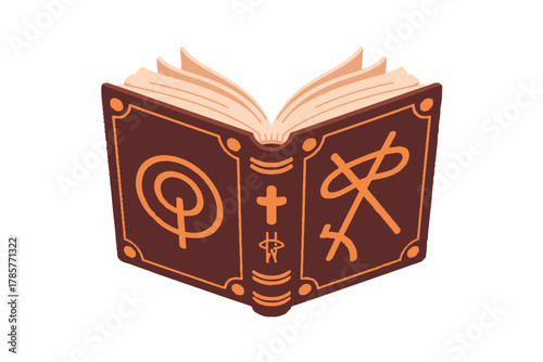 Open book illustration with religious symbols a flat vector design element isolated on white background