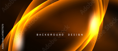 Abstract orange waves over black backdrop. Smooth curves create dynamic visual effect. Text reads background design. Simple, elegant presentation.