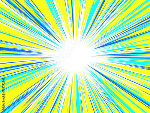 黄色と青色の集中線