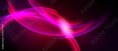Abstract pink waves, luminous curves, dark background. Dynamic composition creates modern visual impact. Brightness contrasts beautifully.