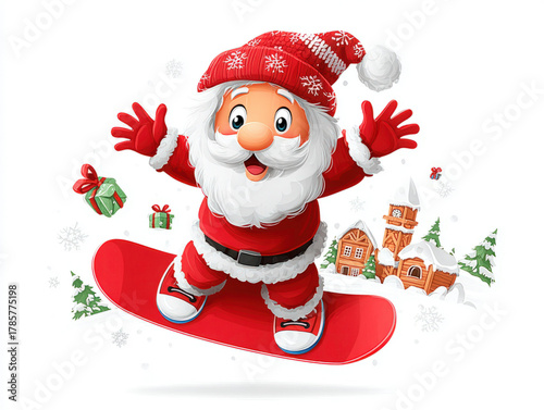 Santa on a snowboard
