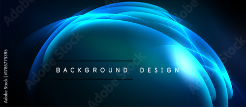 Abstract blue waves form elegant backdrop. Light streaks enhance dynamic composition, creating modern visual effect. Text reads background design.